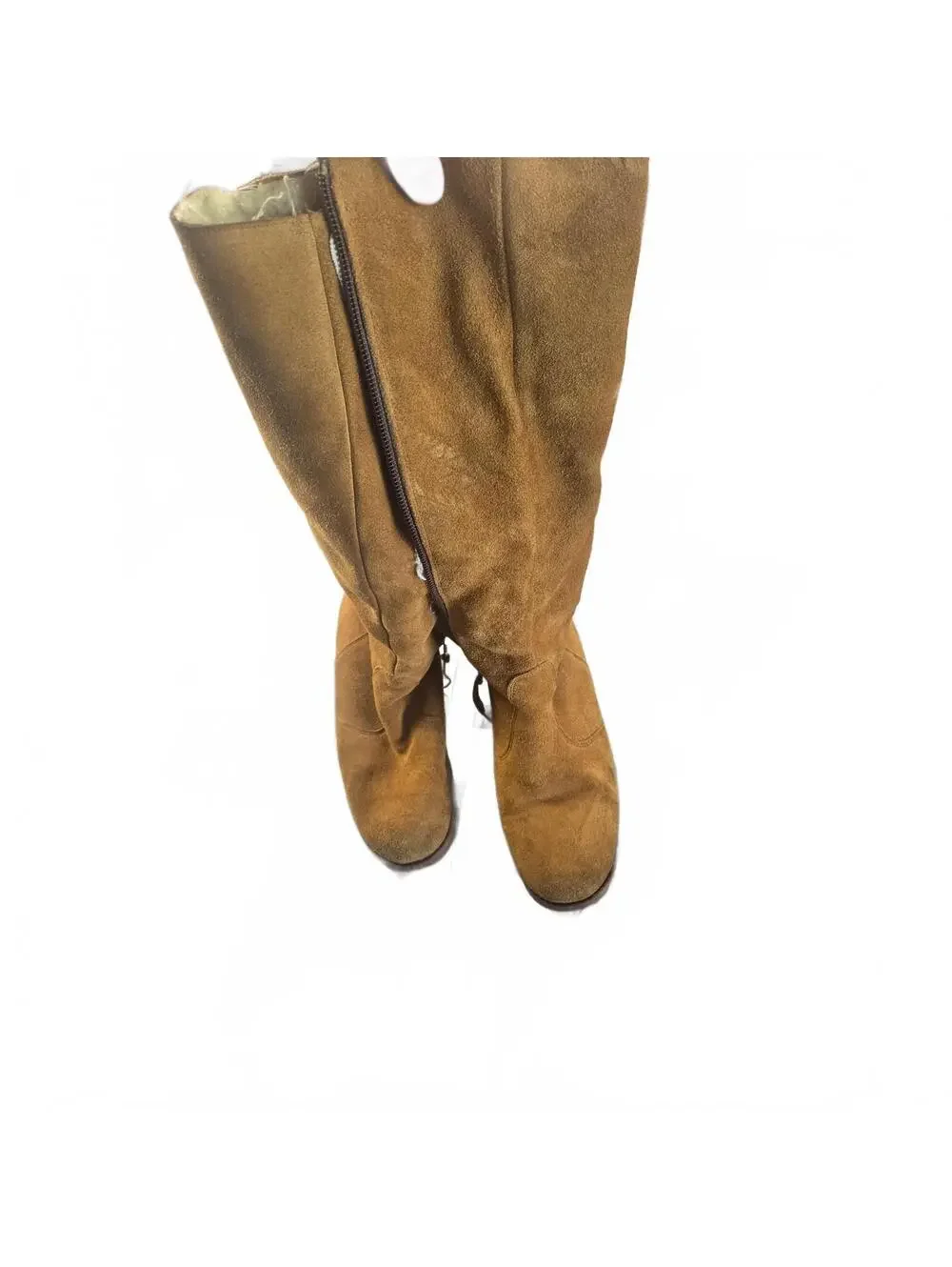 Vintage 1970s Suede Shearling Boots, Boho Mod Winter Boots, side zip